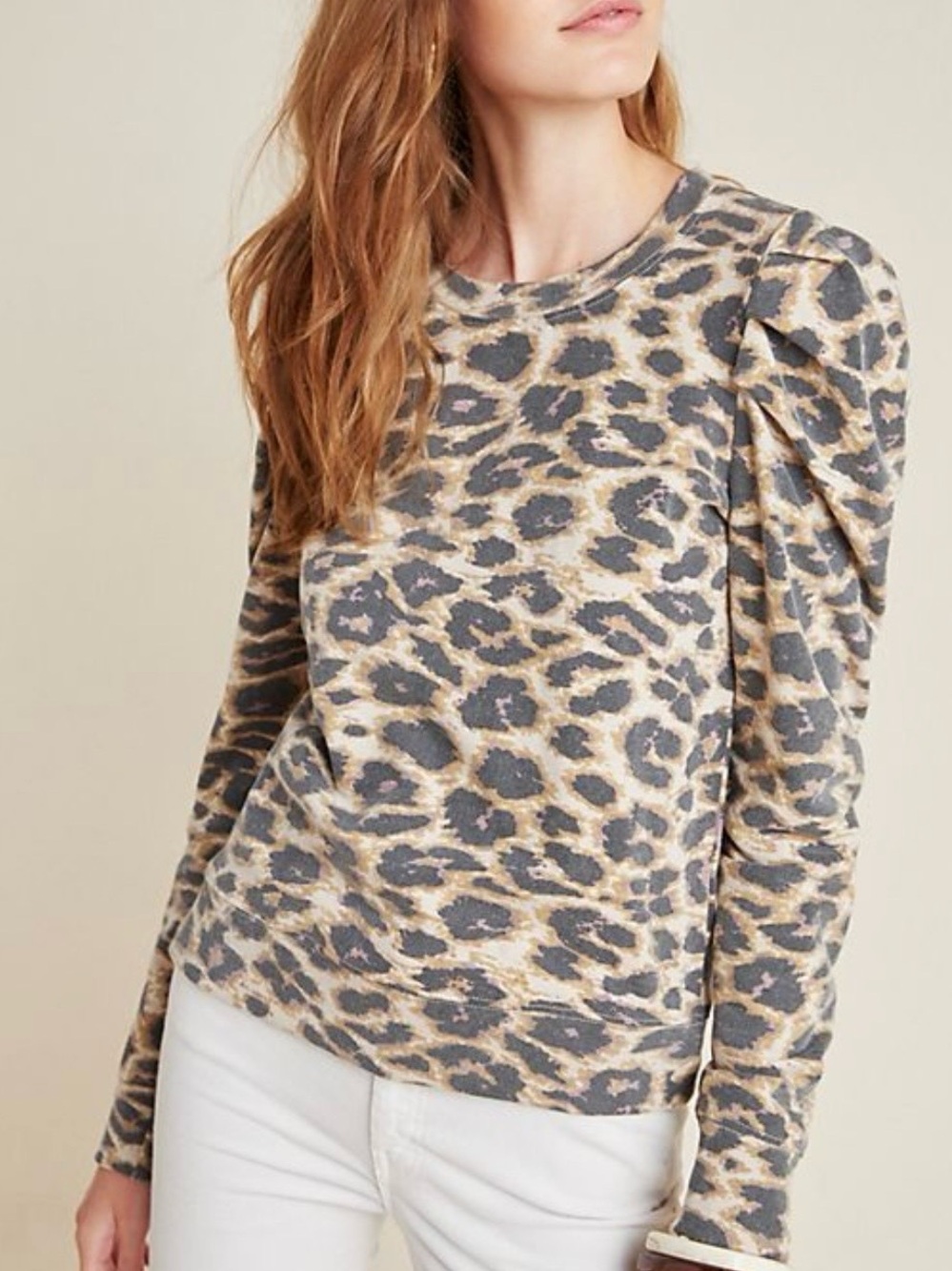 RD Style Leopard Print Long Sleeve Women's Top - Beige & Black